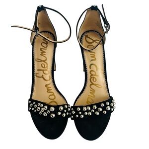 SAM EDELMAN Studded Suede Yoshi Round Toe Block Heeled Sandal